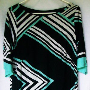 Perceptions Black White & Blue Midi Dress Size S